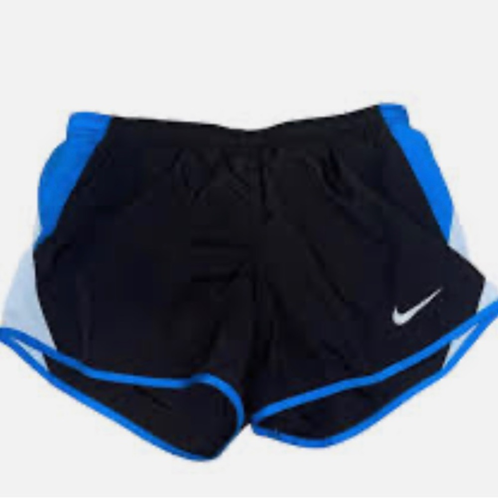 Size XS women’s running shorts black and blue.